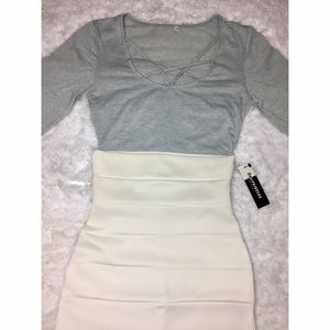 SET gray bodysuit & white skirt