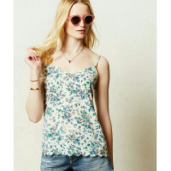 Eloise Anthropologie Floral Scalloped Cami Tank L