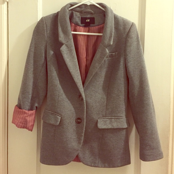 Small Gray jersey blazer with pink pinstripe liner