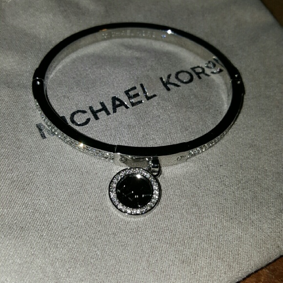 Michael Kors silvertone logo hinge bracelet