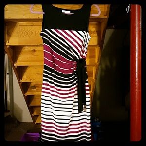 Black purple and white dress with side tie