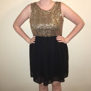 NYE Black Dress with Gold Sequins. Size Large.