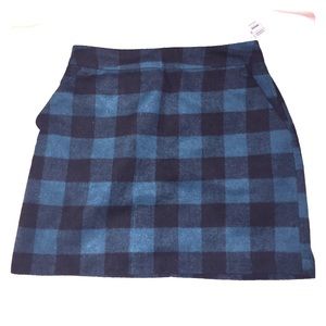 Plaid/checkered wool blend mini skirt
