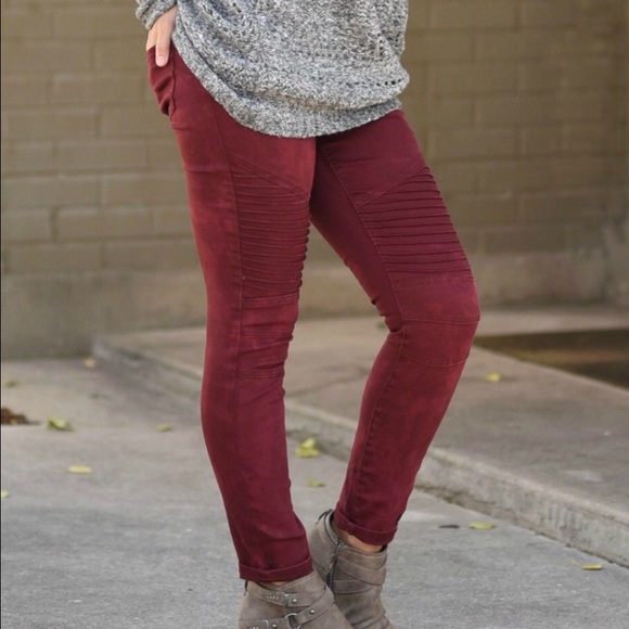 Burgundy Moto Jeggings - Picture 1 of 1
