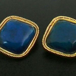 Kenneth Jay Lane for Avon Blue Gem Clip Earrings