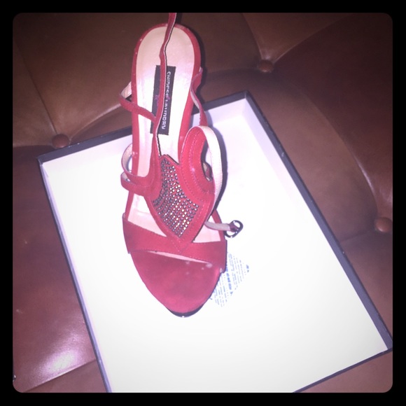 Red Velvet Stiletto Platform Hills