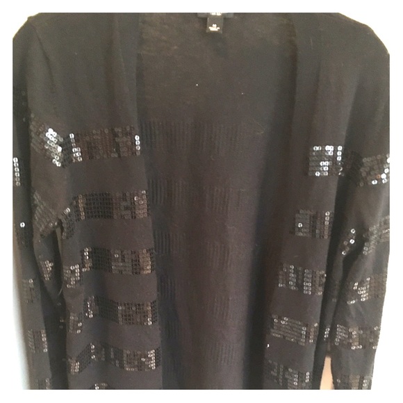 Ann Taylor black cardigan with sequin stripes.