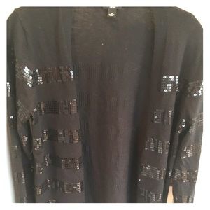 Ann Taylor black cardigan with sequin stripes.