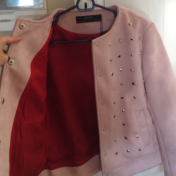 Zara pink  suede  jacket with rhinestone - Picture 2 of 3