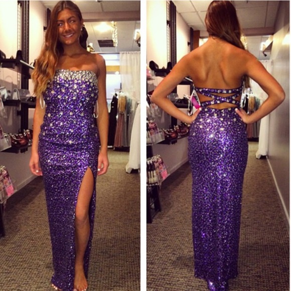 Strapless Purple Sequin Evening Gown