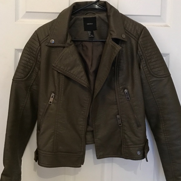 Forever 21 Jackets & Blazers - Olive Green Faux Leather Jacket
