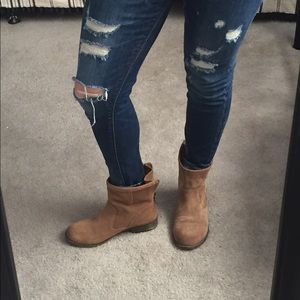 Distressed suede low boots