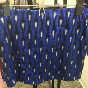 Blue Sequin Skirt with gold and black design