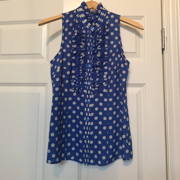 The Limited Blue Polka Dot Ruffle Top Size S