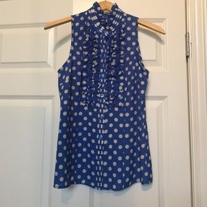 The Limited Blue Polka Dot Ruffle Top Size S