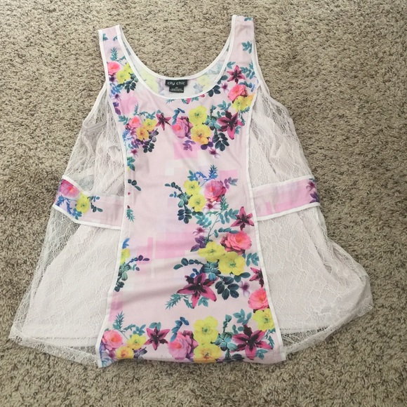City Chic Floral & Lace Tank Top