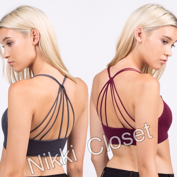 black padded bralette bra criss cross back sold - Picture 2 of 3