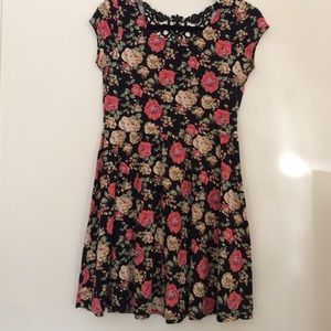 Cute floral dress with deep V lace in back