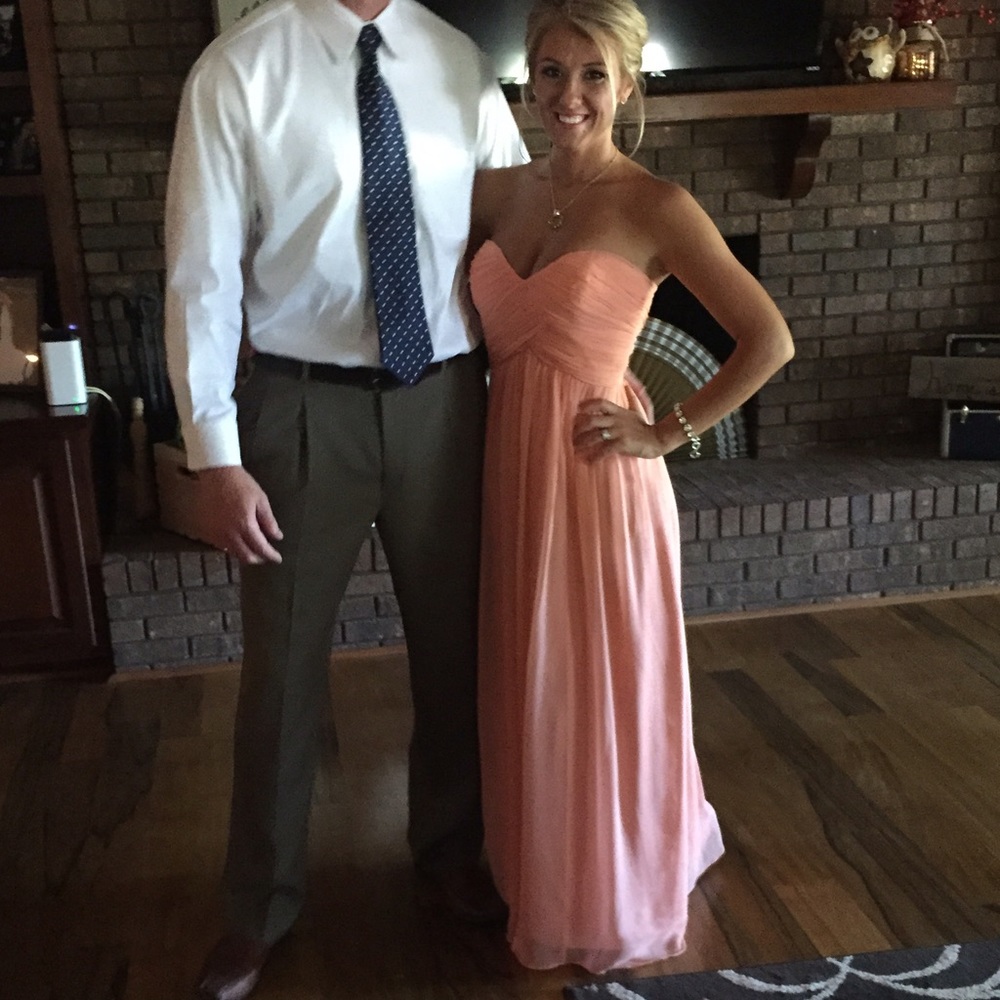 Peach colored Donna Morgan elegant gown