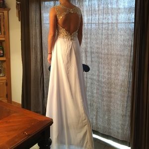 white and tan/cream colored prom dress
