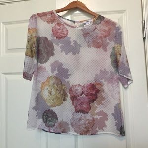 Bar III Floral Sheer Top Size Small