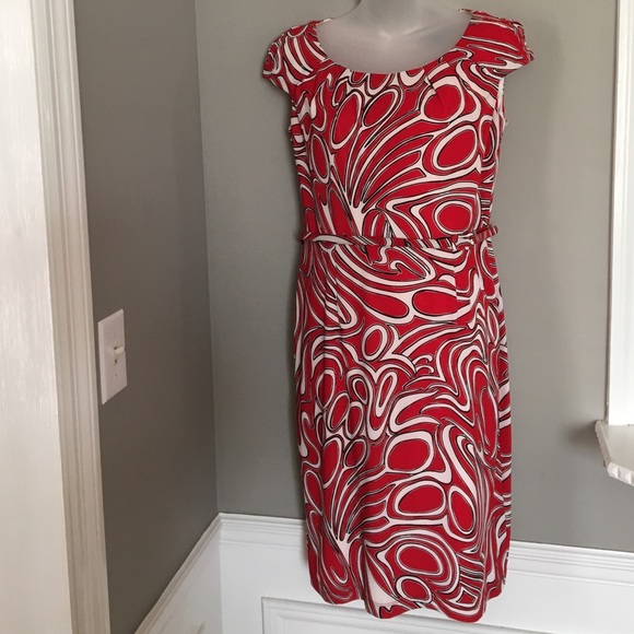 David Meister Cap Sleeve Belted Dress