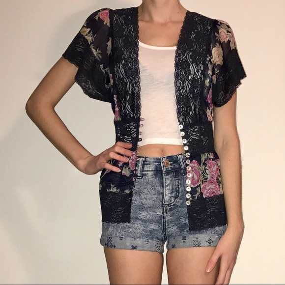 Pink Rose Tops - 🇺🇸 Pink Rose Lace Kimono Style Floral Top