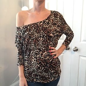 FOREVER21 Leopard Print Off the Shoulder Top