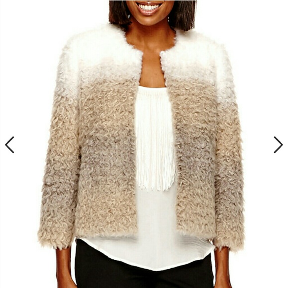 New! Faux-Fur Ombre Jacket Coat Petite Large