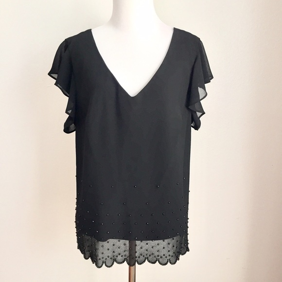 Metaphor Tops - Beaded scalloped hem blouse
