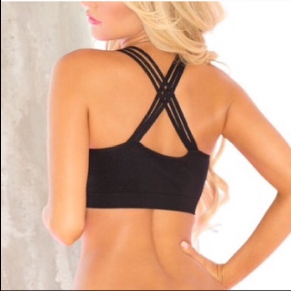 Black padded bralette bra criss cross back sold - Picture 2 of 3