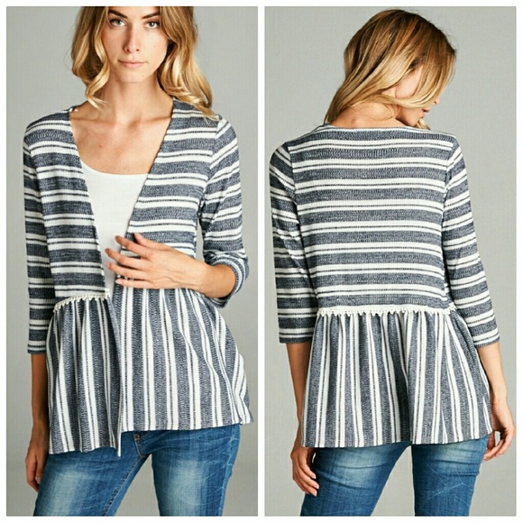 Navy Striped Peplum Cardigan
