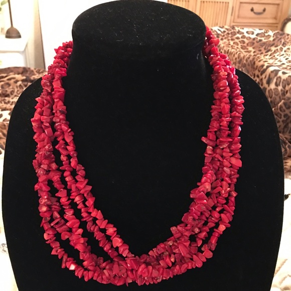 Red coral 5 strand necklace