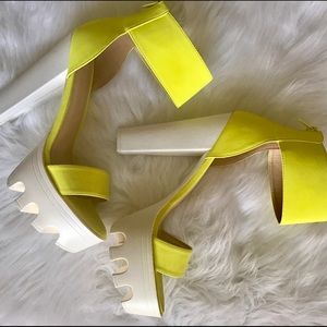 Bright Yellow and White Chunky Heel