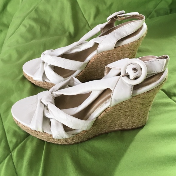 White open toe tweed wedge's size 7.5 - Picture 2 of 3