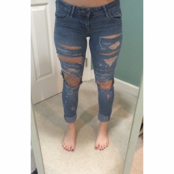 DIY distressed denim jeans