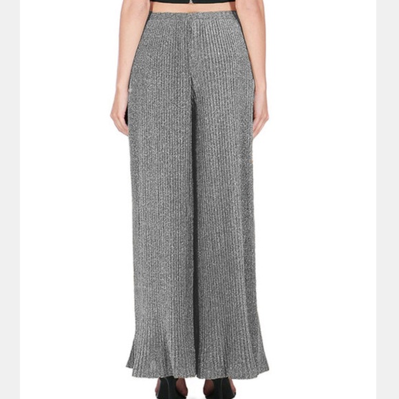 Women’s Palazzo Casual Grey Stripe Side Pockets Wide Leg Pants - Picture 2 of 4