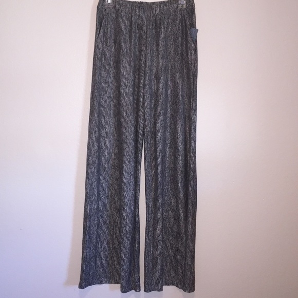 Women’s Palazzo Casual Grey Stripe Side Pockets Wide Leg Pants - Picture 3 of 4