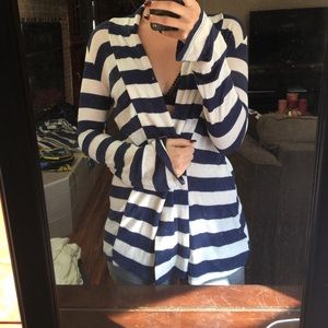 Blue and White Striped Cardigan