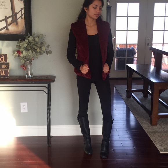 Red faux fur vest