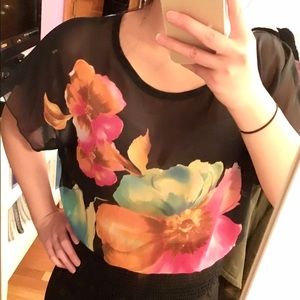Floral print semi sheer top