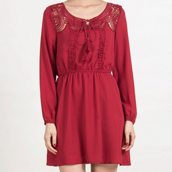 Dresses & Skirts - Holiday Red Crocheted Chiffon Dress