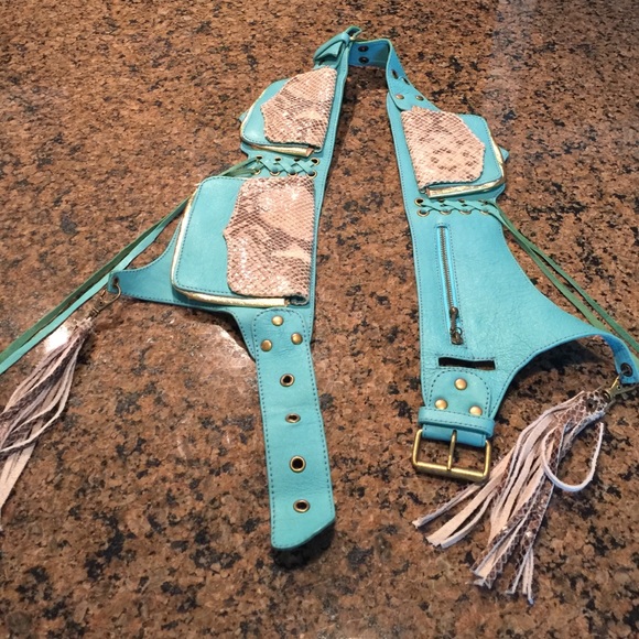 Turquoise festival utility hip belt w tassels: New