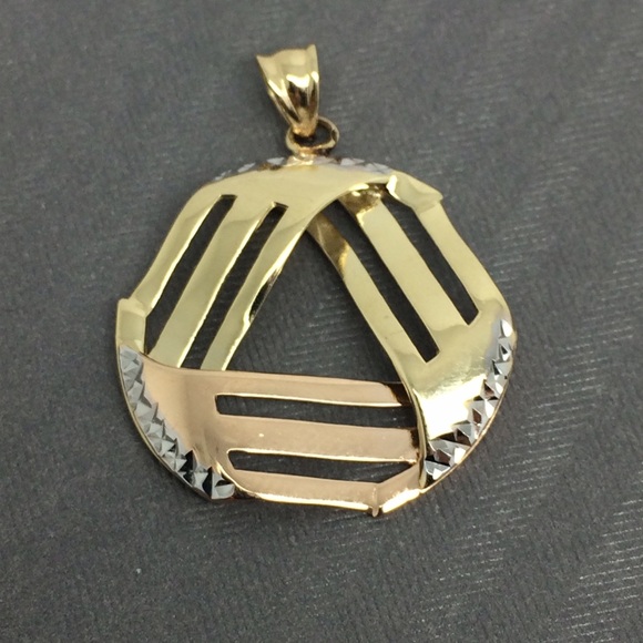 14K Tri-Color Gold Trillion Shape Pendant
