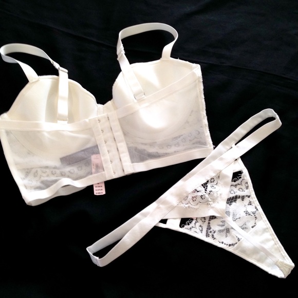 🌺 VICTORIAS SECRET LONGLINE SATIN LACE BRA THONG - Picture 4 of 4