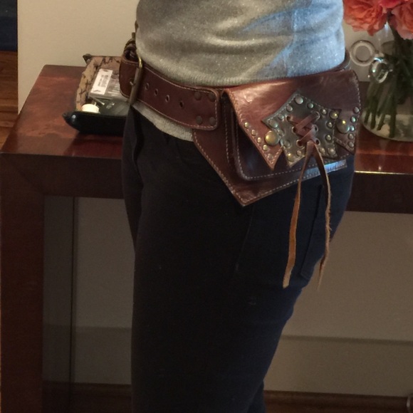 Brown festival utility hip belt w rivets:  New