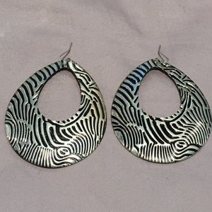 Black and silver zebra design earrings