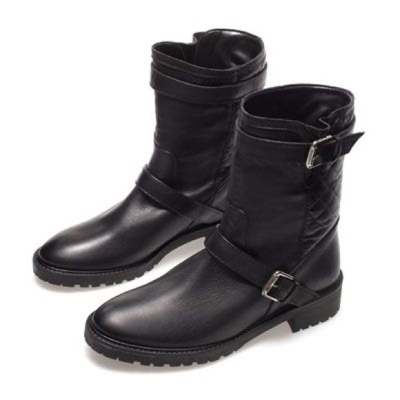 Black quilted Zara flat moto ankle boots. Size 37