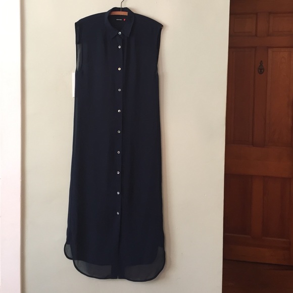 Wood Wood Sheer Button Up Maxi Shirt Dress