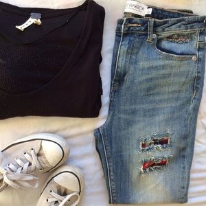 Gypsy Warrior Flannel Patch Skinny Jeans